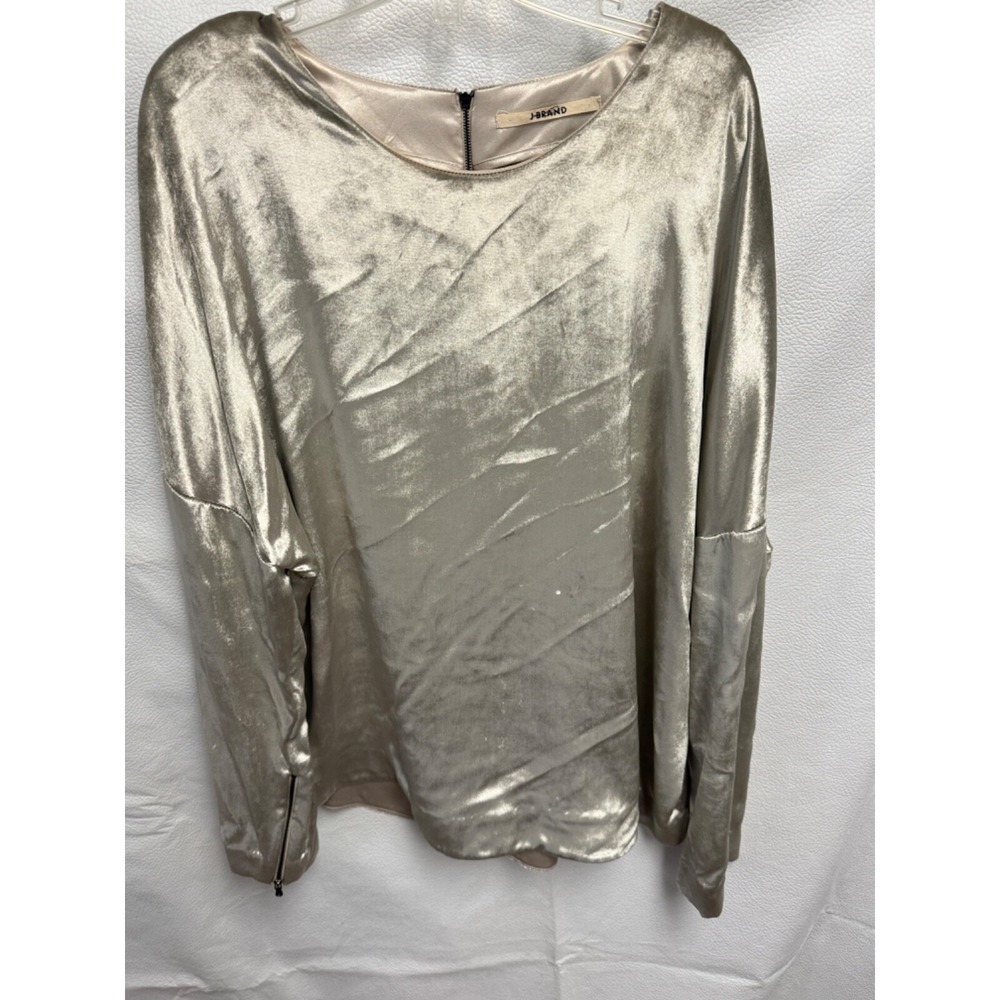 J BRAND Velvet Blouse Champagne Long Sleeve Zipper Back Shirt Womens Large